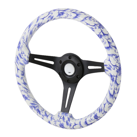 SPEC-D TUNING 350Mm Steering Wheel With Graphic- Black Spoke- Blue Flower SW-776-BK-DQH
